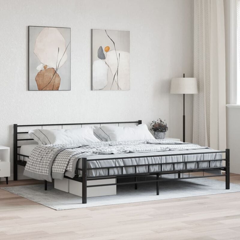 foto del prodotto letto nero in acciaio con rete design anticato moderno varie dimensioni dimensioni 200x200 cm
