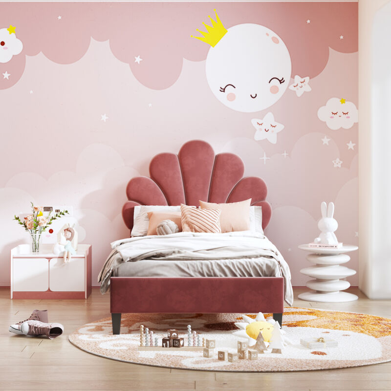foto del prodotto letto per adulti, lettino per bambini, con rete a doghe e testiera, velluto 90 x 200 cm, letto singolo, rosso 