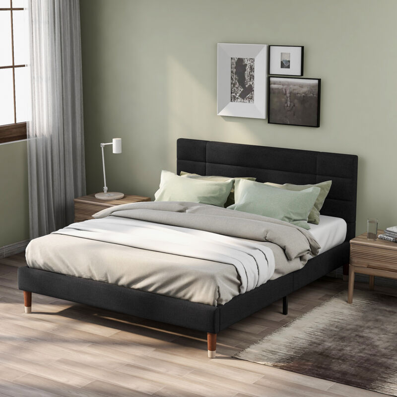 foto del prodotto letto per adulti letto imbottito 140 x 200 cm con rete a doghe e testiera. velluto. nero