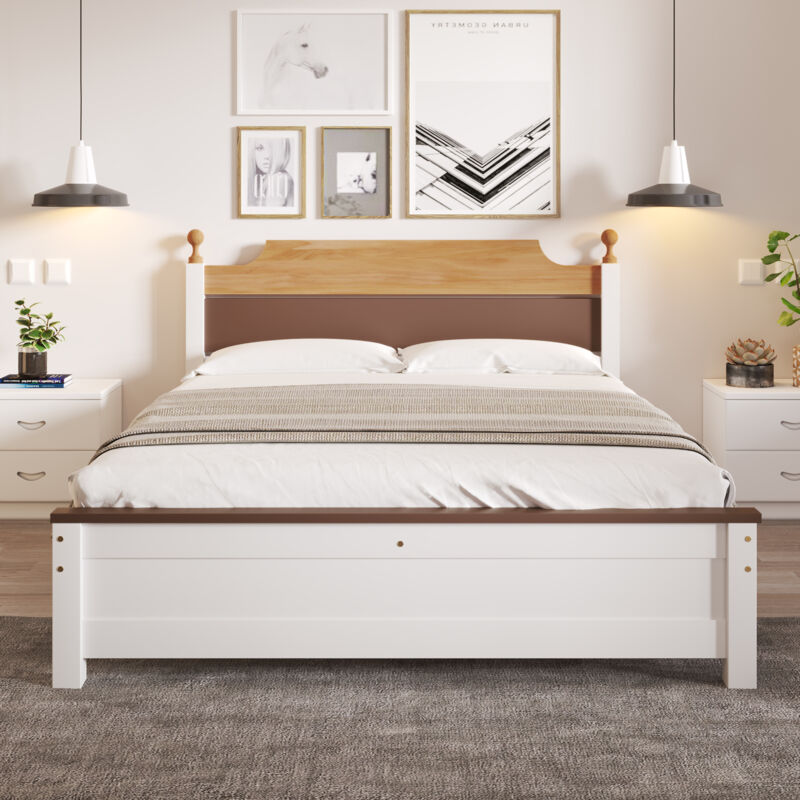 foto del prodotto letto per adulti letto matrimoniale 140 x 200 cm con testiera e pediera, in legno, bianco