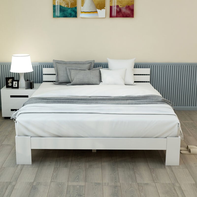 foto del prodotto letto per adulti letto matrimoniale 140 x 200 cm con testiera, legno di pino, bianco