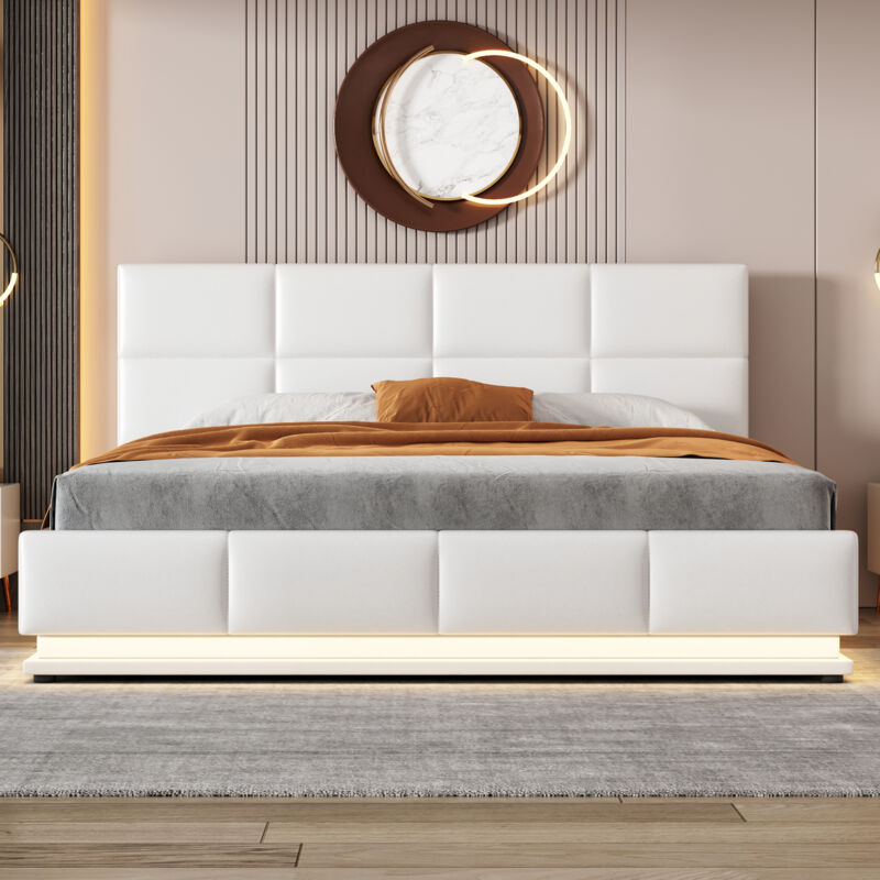 foto del prodotto letto per adulti letto matrimoniale 160 x 200 cm con led, rete a doghe in metallo, bianco senza materasso 