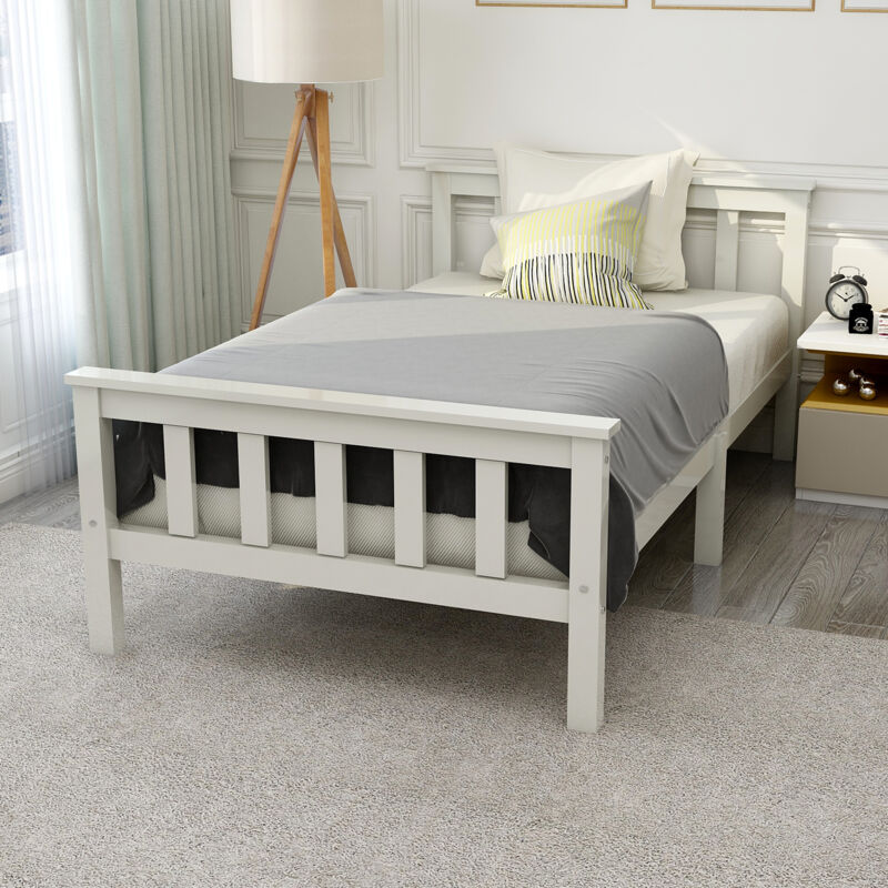 foto del prodotto letto per adulti letto singolo per bambini 90 x 200 cm con rete a doghe, in legno, bianco