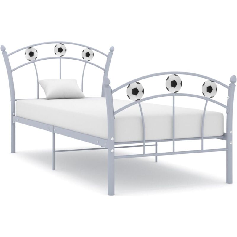 foto del prodotto letto per adulto,struttura letto elegante, letto singolo,giroletto con motivo calcio in metallo grigio 90x200 cm bv19320 grigio