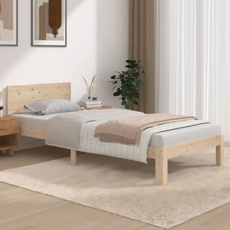 foto del prodotto letto per adulto,struttura letto elegante, letto singolo,giroletto in legno massello di pino 90x200 cm bv76711 marrone