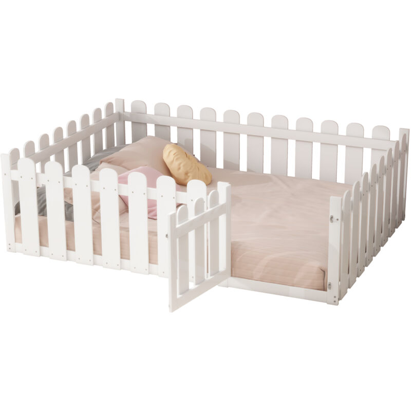 foto del prodotto letto per bambini 140 x 200 cm, struttura in legno con bordo e porta, bianco