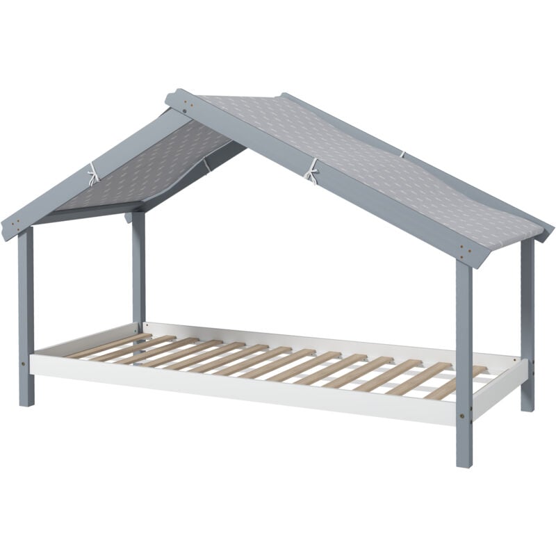 foto del prodotto letto per bambini a forma di casetta in legno con 15 doghe grigio homcom