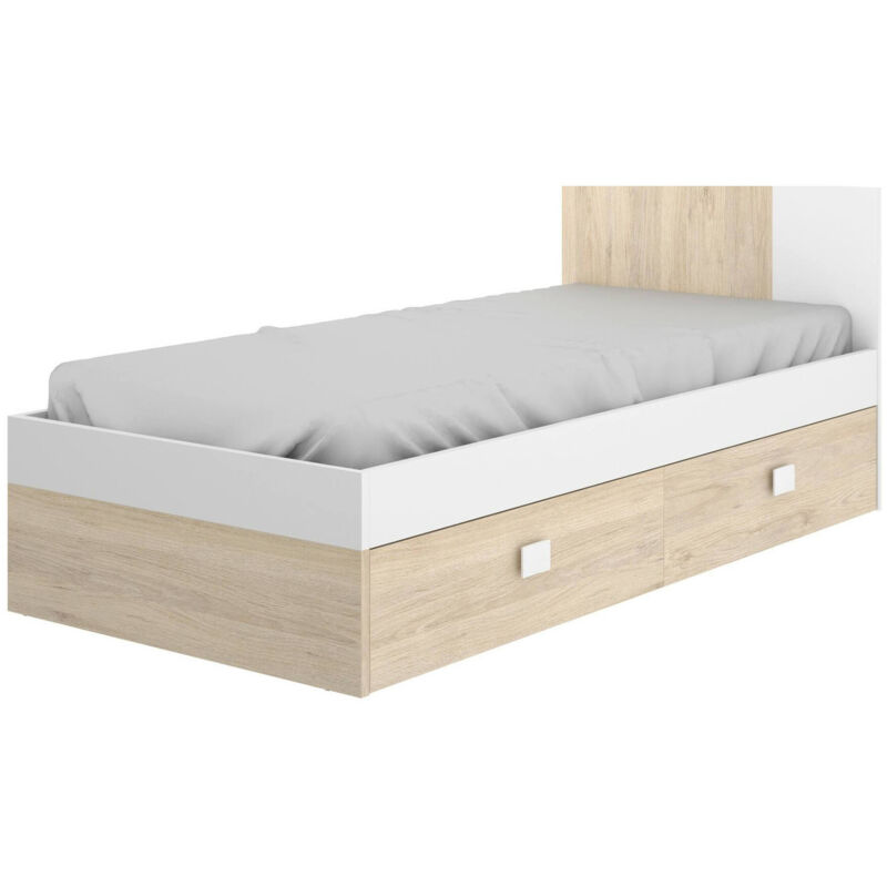 foto del prodotto letto per bambini allegro, struttura singola per cameretta, lettino singolo con testiera, 196x97h79 cm, bianco e rovere dmora