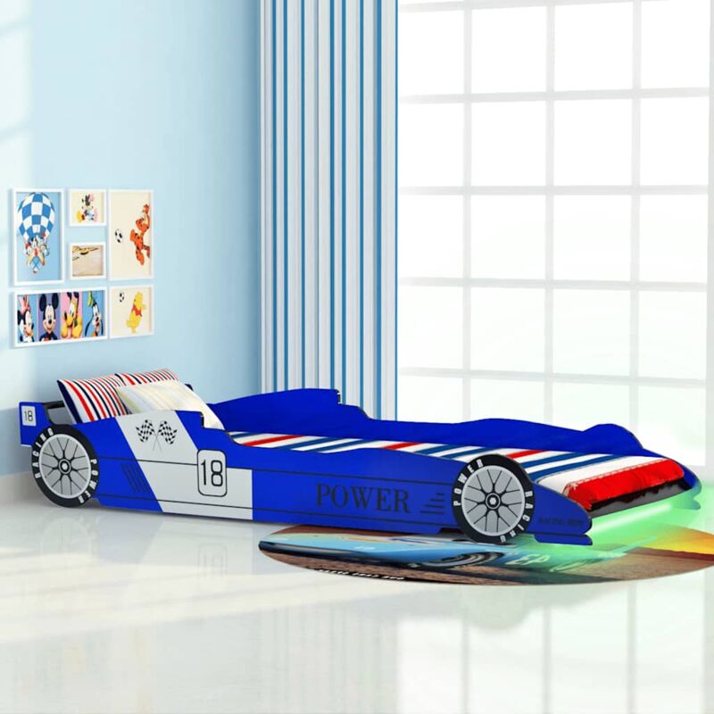 foto del prodotto letto per bambini auto da corsa con luci led 90x200 cm vari colori colore blu