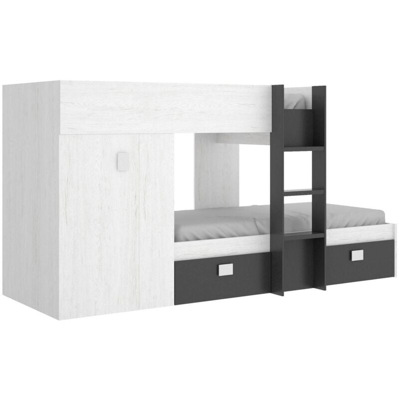 foto del prodotto letto per bambini cevedale, cameretta completa con armadio e cassetti, composizione letto a castello con due lettini singoli, 271x111h150 cm, bianco