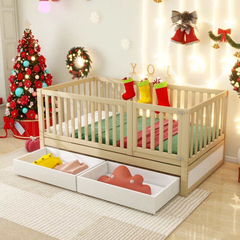 foto del prodotto letto per bambini con divisorio solido 90 x 200. giroletto versatile trasformabile in due letti separati,