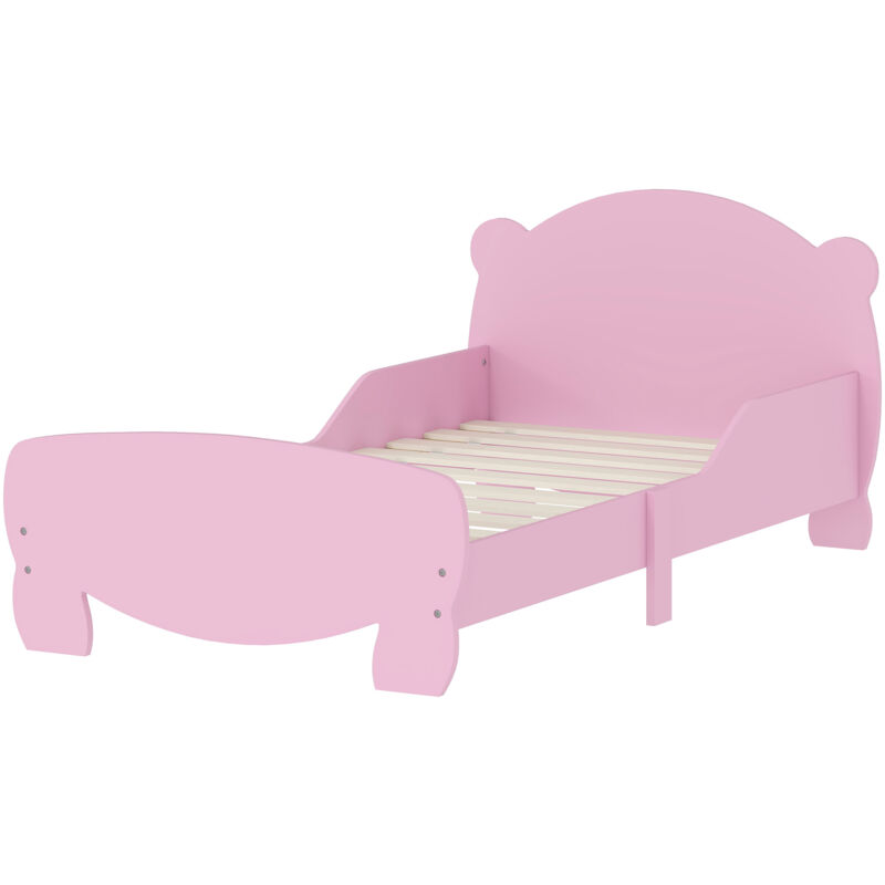 foto del prodotto letto per bambini con testiera e pediera a orso e 2 sponde rosa aiyaplay