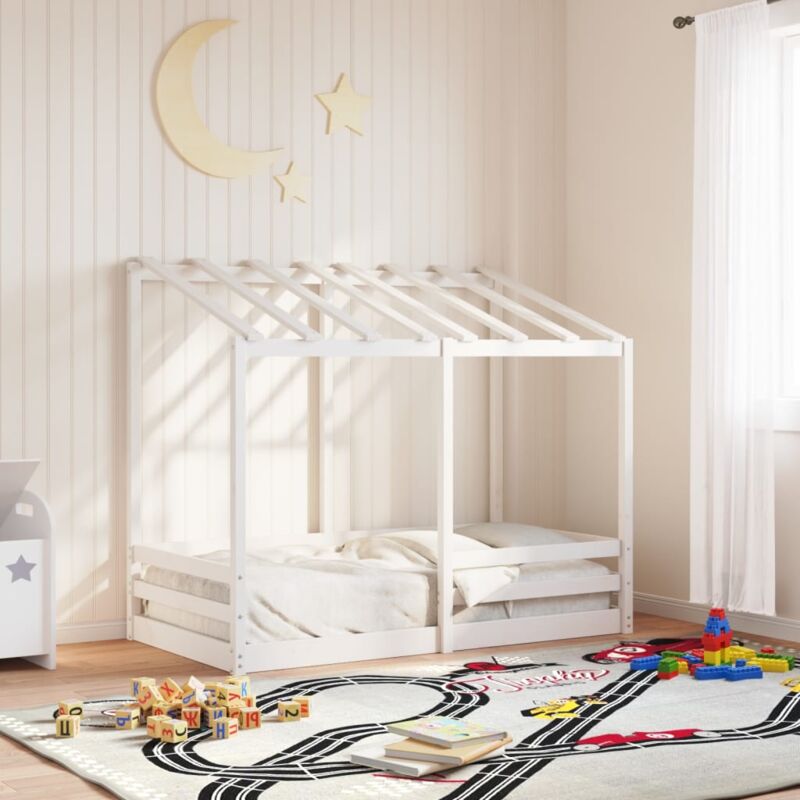 foto del prodotto letto per bambini con tetto bianco 70x140cm legno massello pino vidaxl