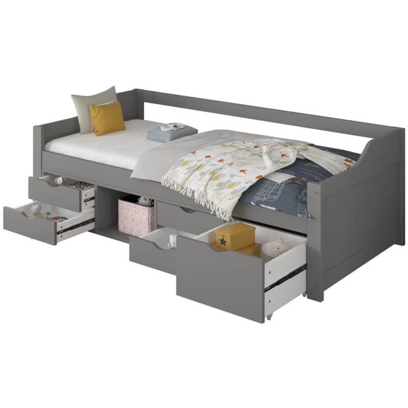 foto del prodotto letto per bambini cosmos con cassetti colore grigio, dimensioni 90 x 200 cm home deluxe