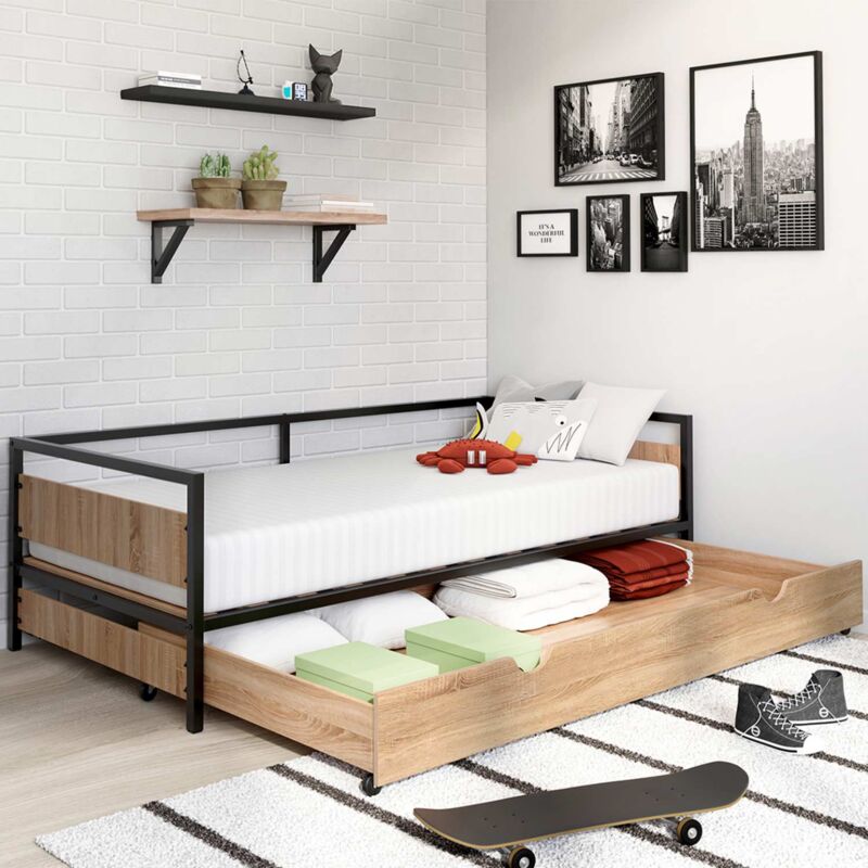 foto del prodotto letto per bambini detroit 90 x 190 cm con cassetto estraibile e contenitore in stile industriale