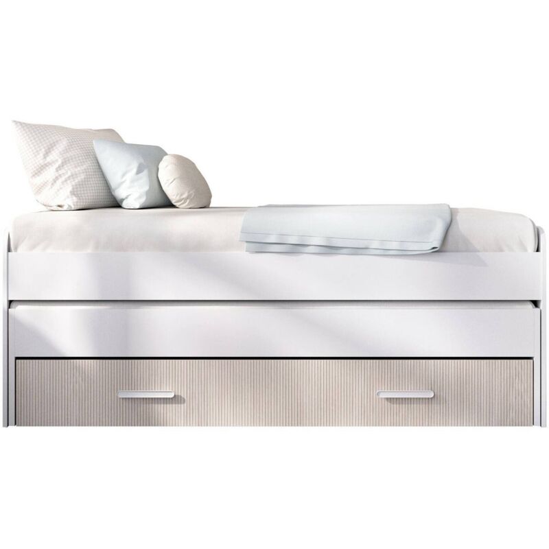 foto del prodotto letto per bambini fleckner, lettino per cameretta, set camera da letto, struttura porta materasso, 200x98 h70 cm, bianco e rovere dmora