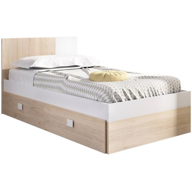 foto del prodotto letto per bambini frerone, lettino per cameretta, set camera da letto, struttura porta materasso, 97x196 h79 cm, bianco e rovere dmora