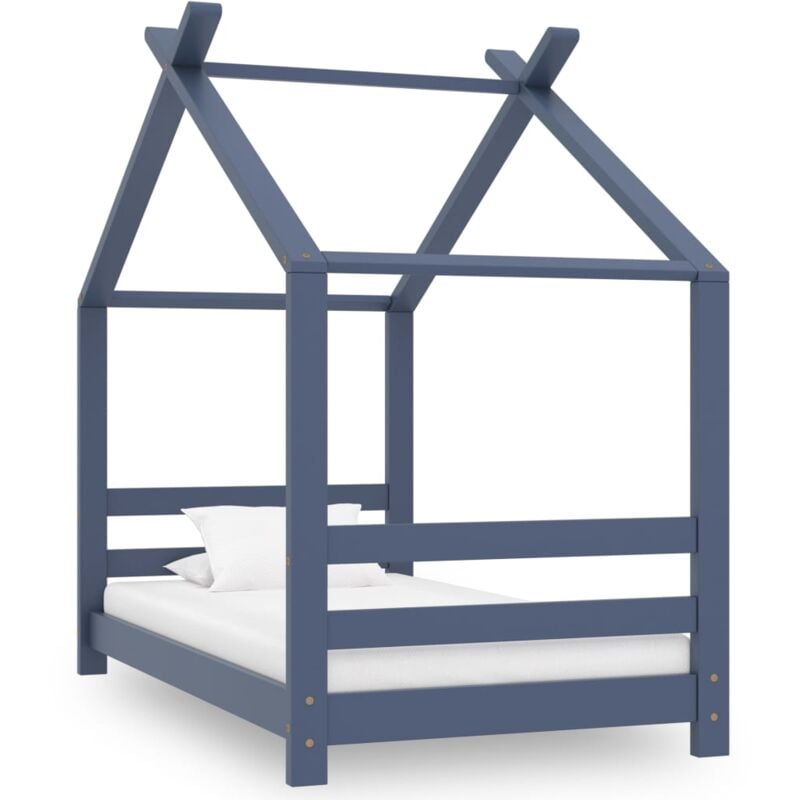 foto del prodotto letto per bambini in legno massello di pino grigio vari dimensioni dimensioni 70x140 cm