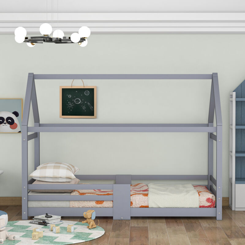 foto del prodotto letto per bambini, letto a casa, 90 x 200 cm, letto in legno per la cameretta dei bambini, con tavola, rete a doghe, protezione anticaduta, in legno