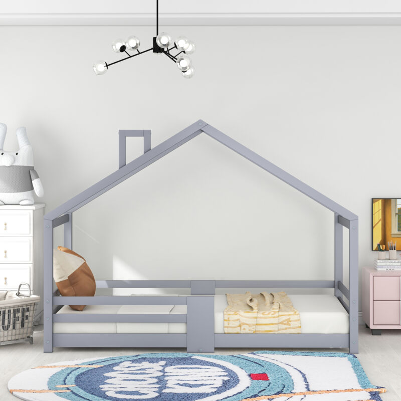 foto del prodotto letto per bambini, letto a casa, 90 x 200 cm, letto in legno per la cameretta dei bambini, con tavola, rete a doghe, protezione anticaduta, in legno