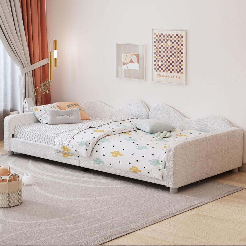 foto del prodotto letto per bambini letto imbottito 90200 cm, divano letto struttura letto in tessuto orsacchiotto letto morbido multifunzionale con schienale e