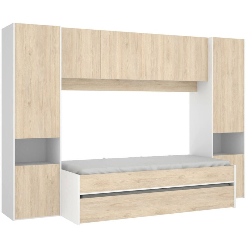 foto del prodotto letto per bambini venturosa, cameretta completa con armadio a ponte e cassettone, composizione con letto e lettino singolo estraibile, 303x97h203 cm,