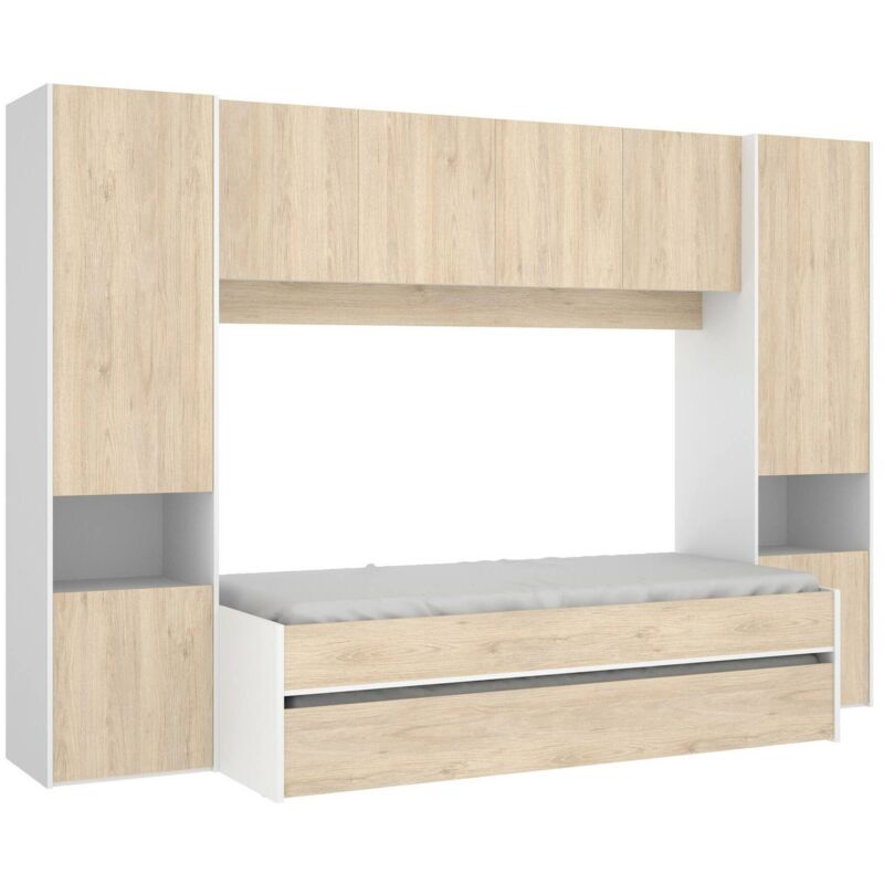 foto del prodotto letto per bambini venturosa, cameretta completa con armadio a ponte e cassettone, composizione con letto e lettino singolo estraibile, 303x97h203 cm,