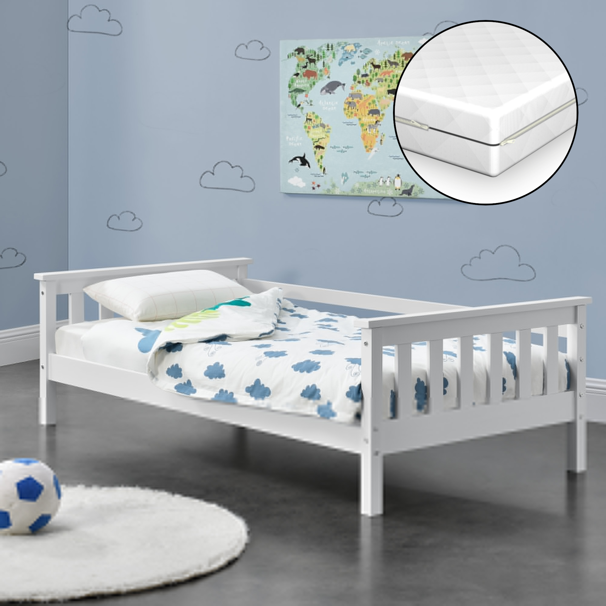 foto del prodotto letto per bambino con materasso ipoallergenico a schiuma fredda 70x140 cm letto di design moderno in legno di pino con