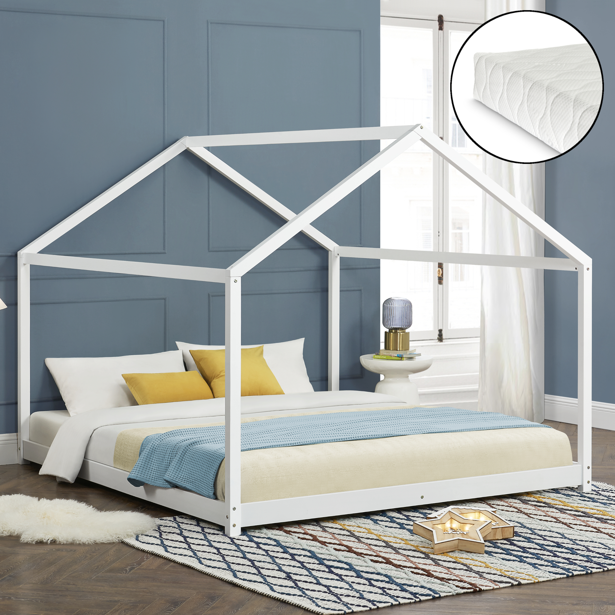 foto del prodotto letto per cameretta 39 cerro 39 a forma di casetta con materasso 160 x 200 cm legno di pino bianco en.casa 