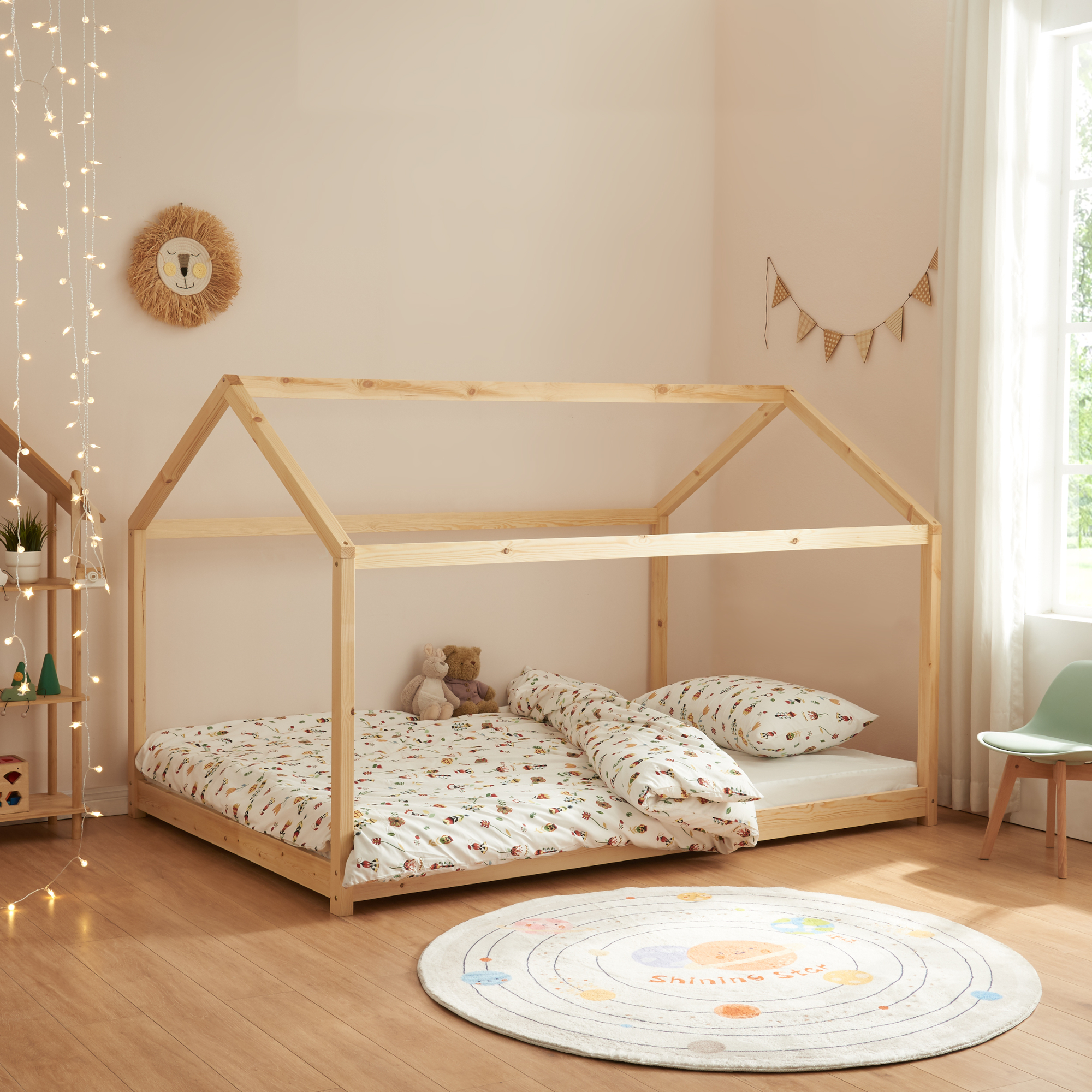foto del prodotto letto per cameretta cerro a forma di casetta 140 x 200 cm color naturale en.casa 