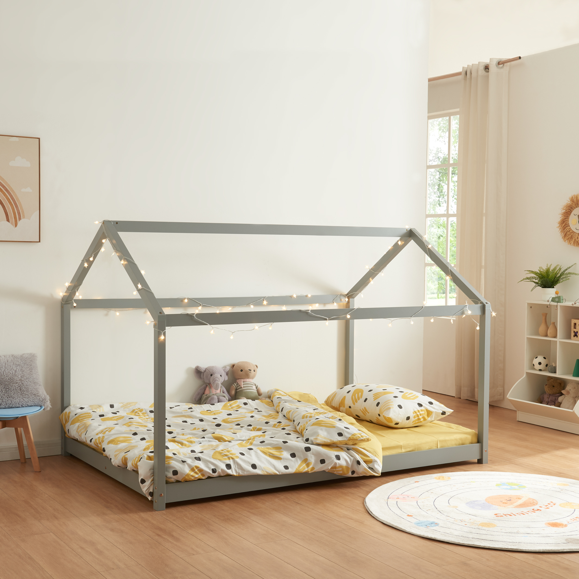 foto del prodotto letto per cameretta cerro a forma di casetta 140 x 200 cm grigio en.casa 