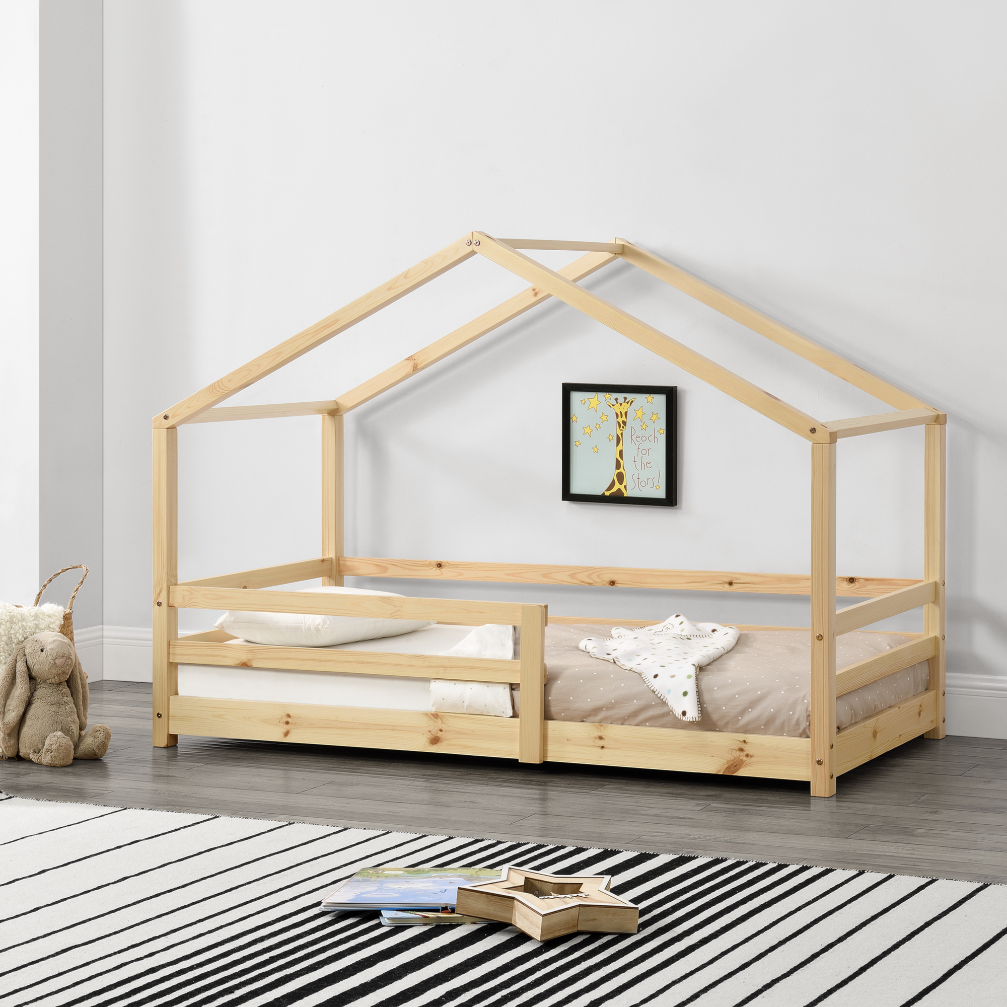 foto del prodotto letto per cameretta kn tten a casetta 70 x 140 cm con sponde naturale en.casa 