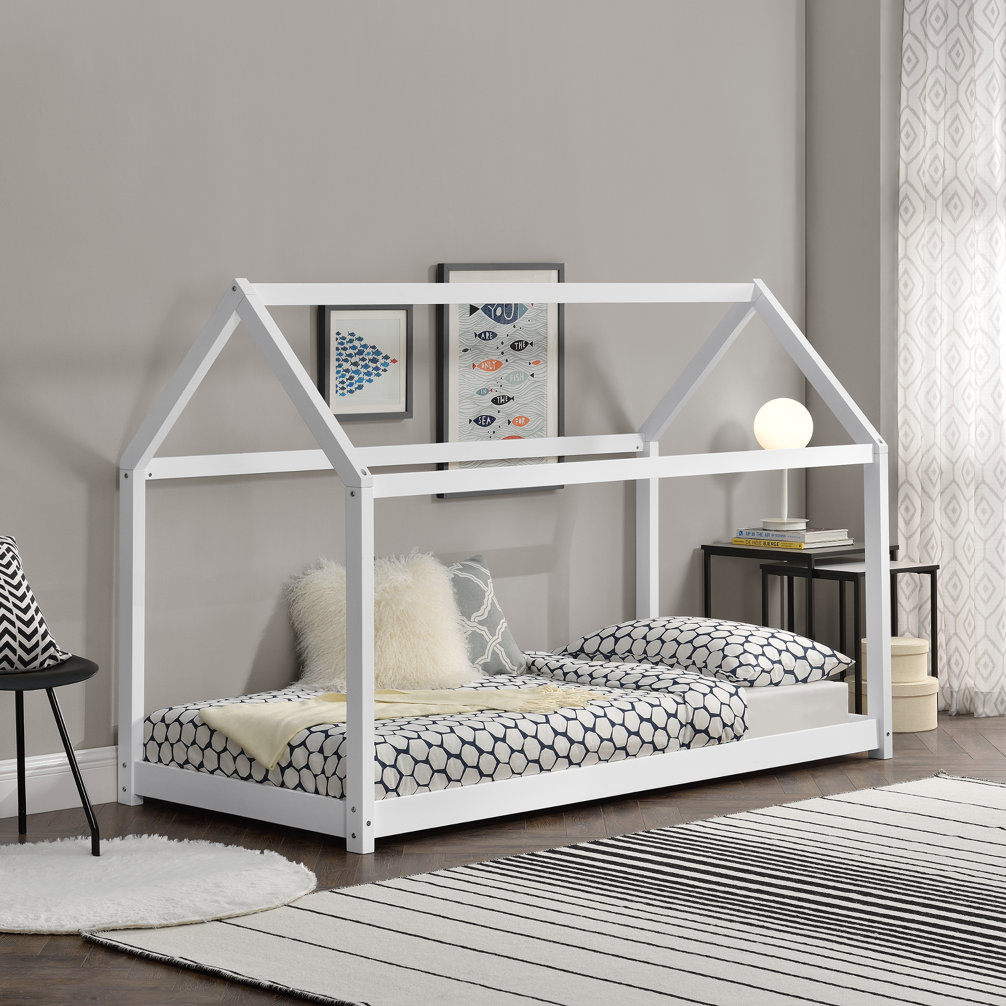 foto del prodotto letto per cameretta netstal a forma di casetta 90 x 200 cm bianco en.casa 