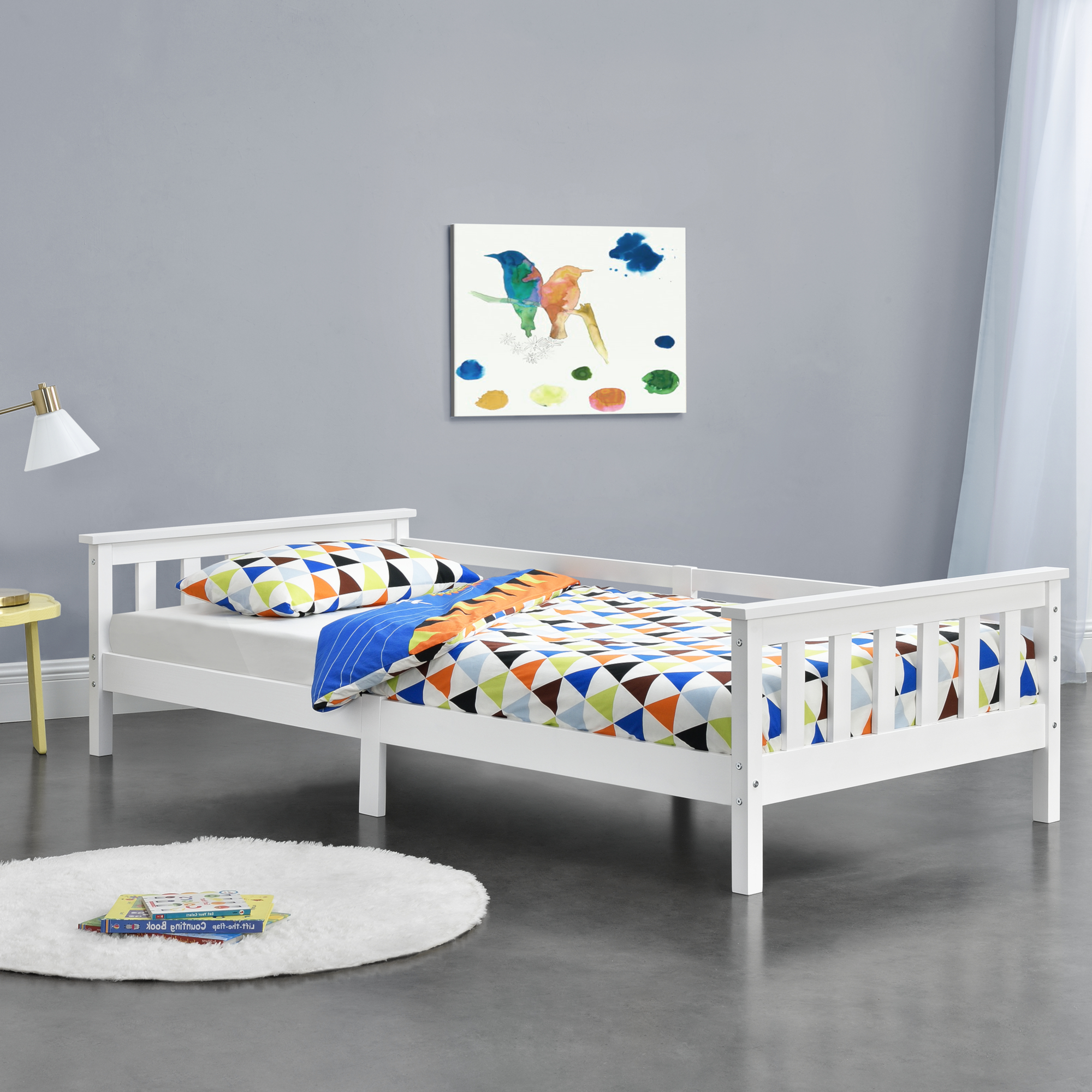 foto del prodotto letto per cameretta nuuk in legno di pino con barre protettive 90x200 cm bianco en.casa 