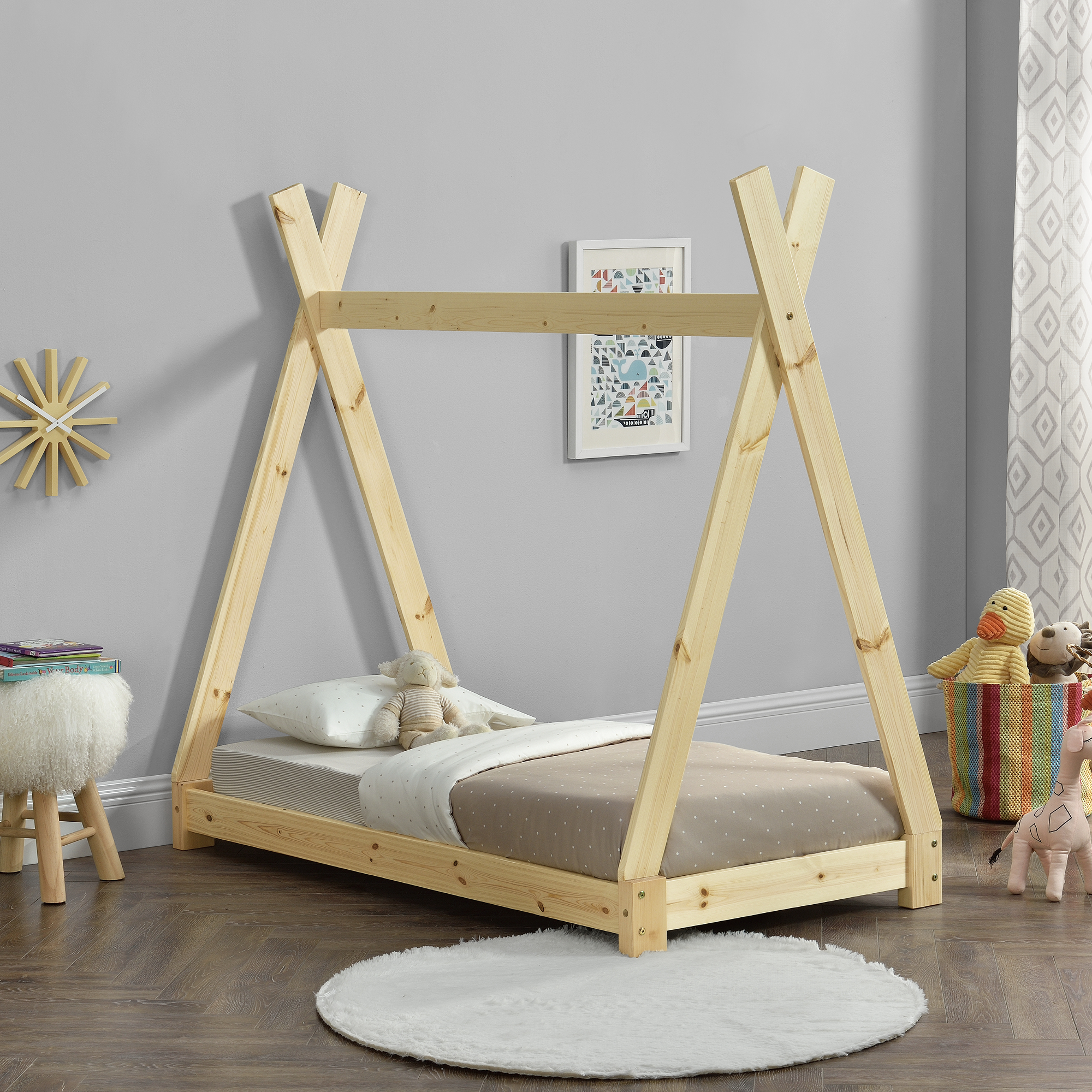 foto del prodotto letto per cameretta onejda a forma di capanna 70 x 140 cm naturale en.casa 