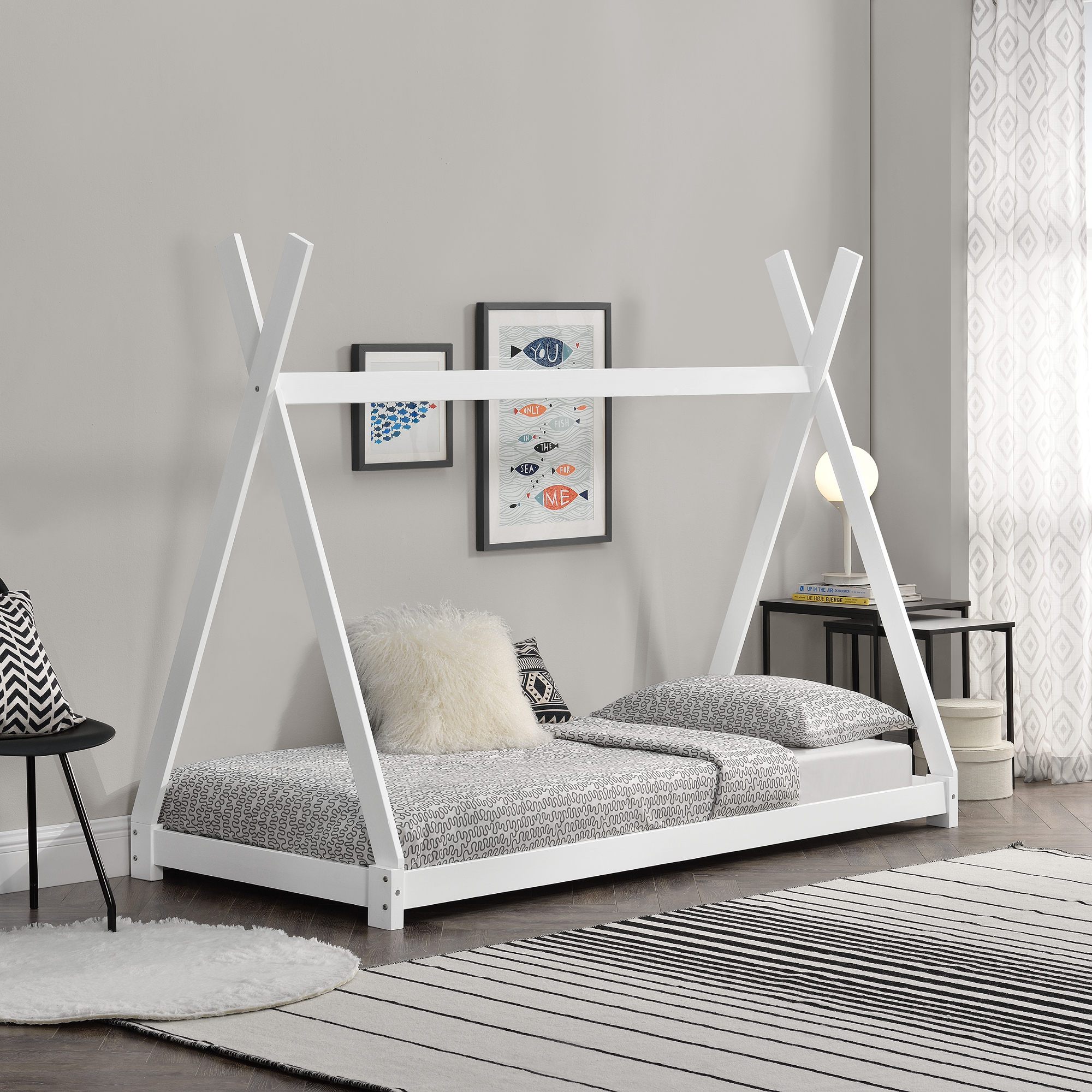 foto del prodotto letto per cameretta onejda a forma di capanna 90 x 200 cm bianco en.casa 