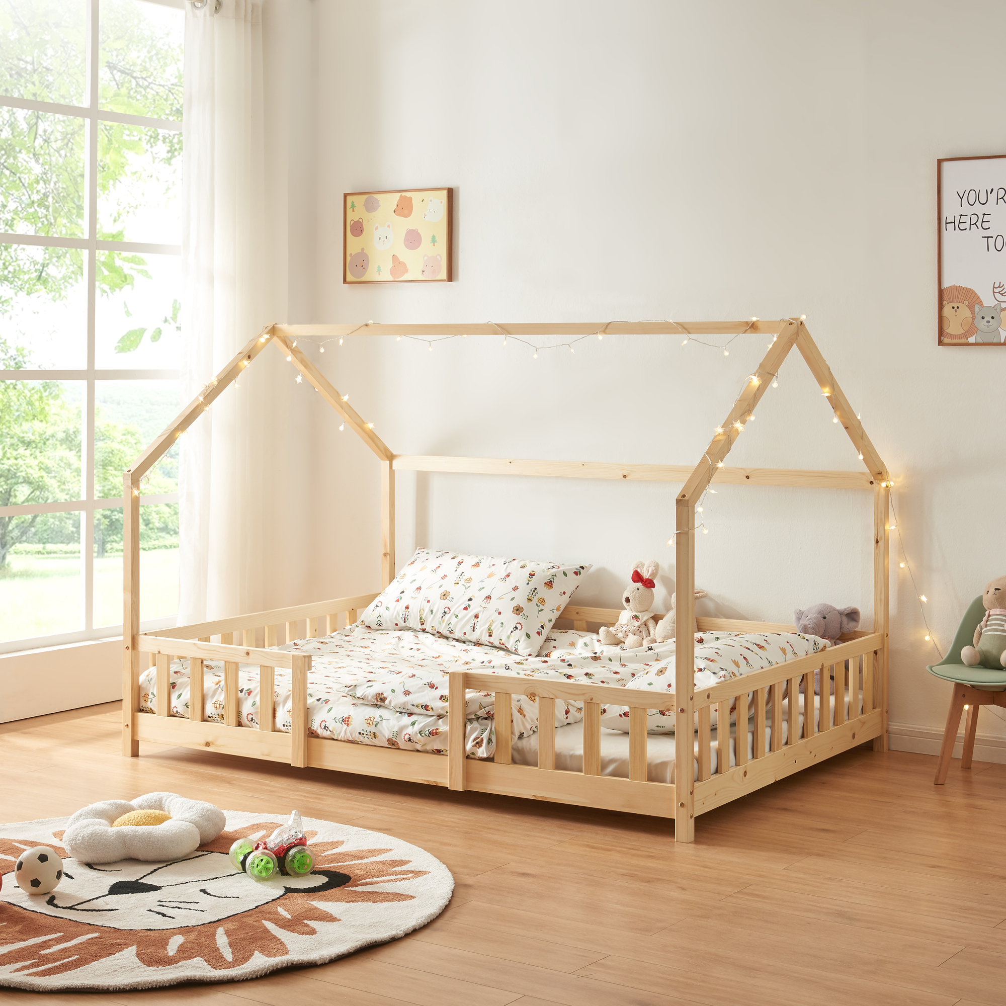 foto del prodotto letto per cameretta sisimiut a forma di casetta 120x200 cm legno naturale en.casa 