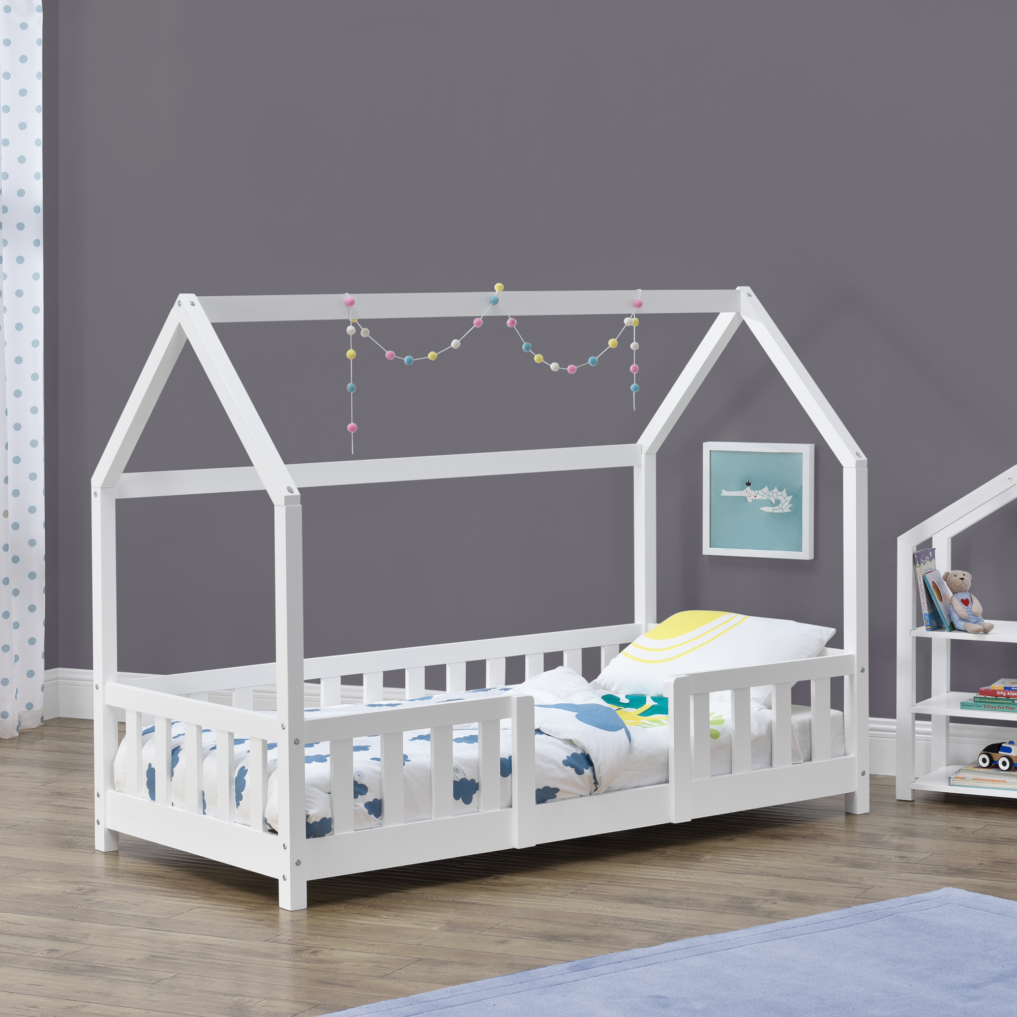 foto del prodotto letto per cameretta sisimiut a forma di casetta 70x140 cm bianco en.casa 