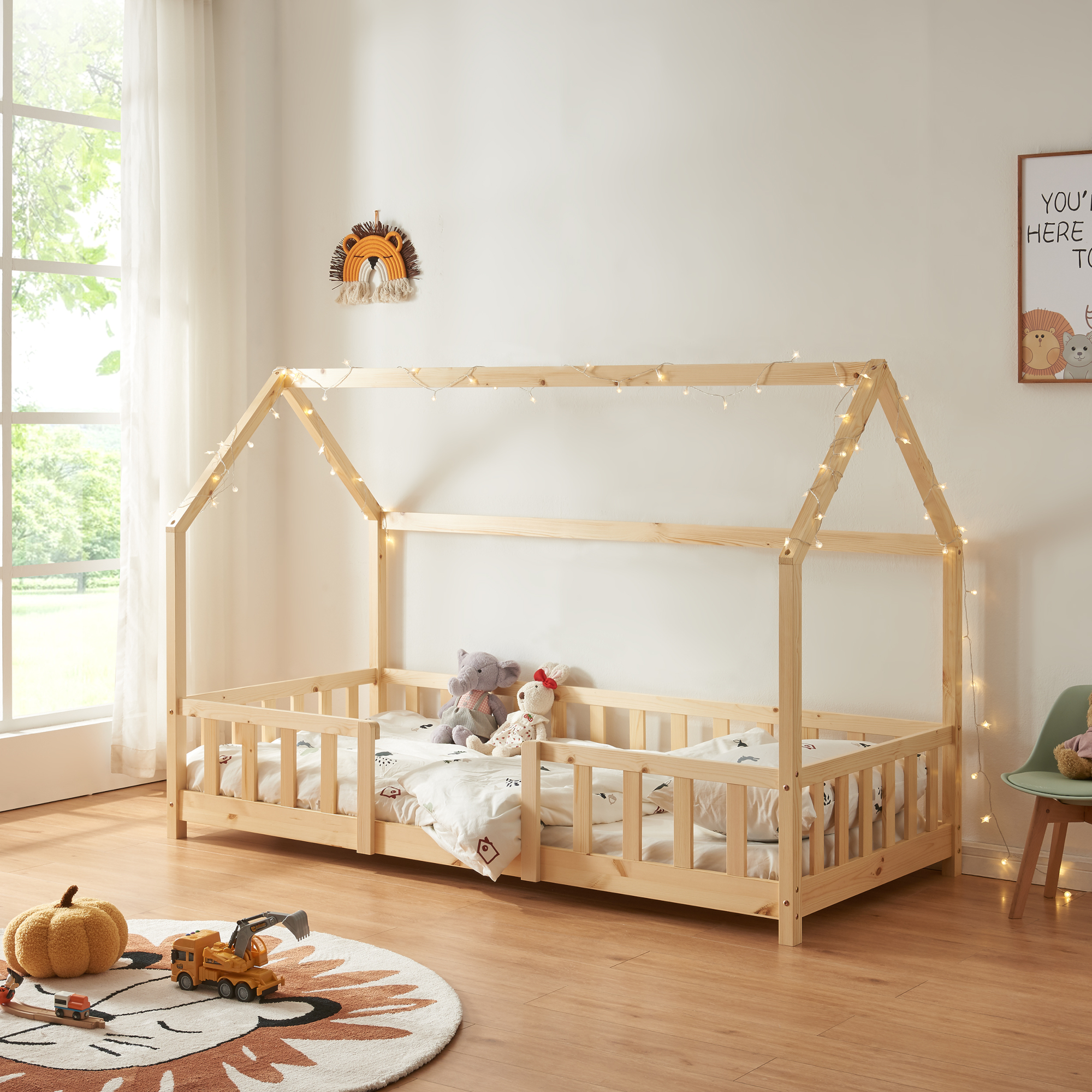 foto del prodotto letto per cameretta sisimiut a forma di casetta 90x200 cm legno naturale en.casa 