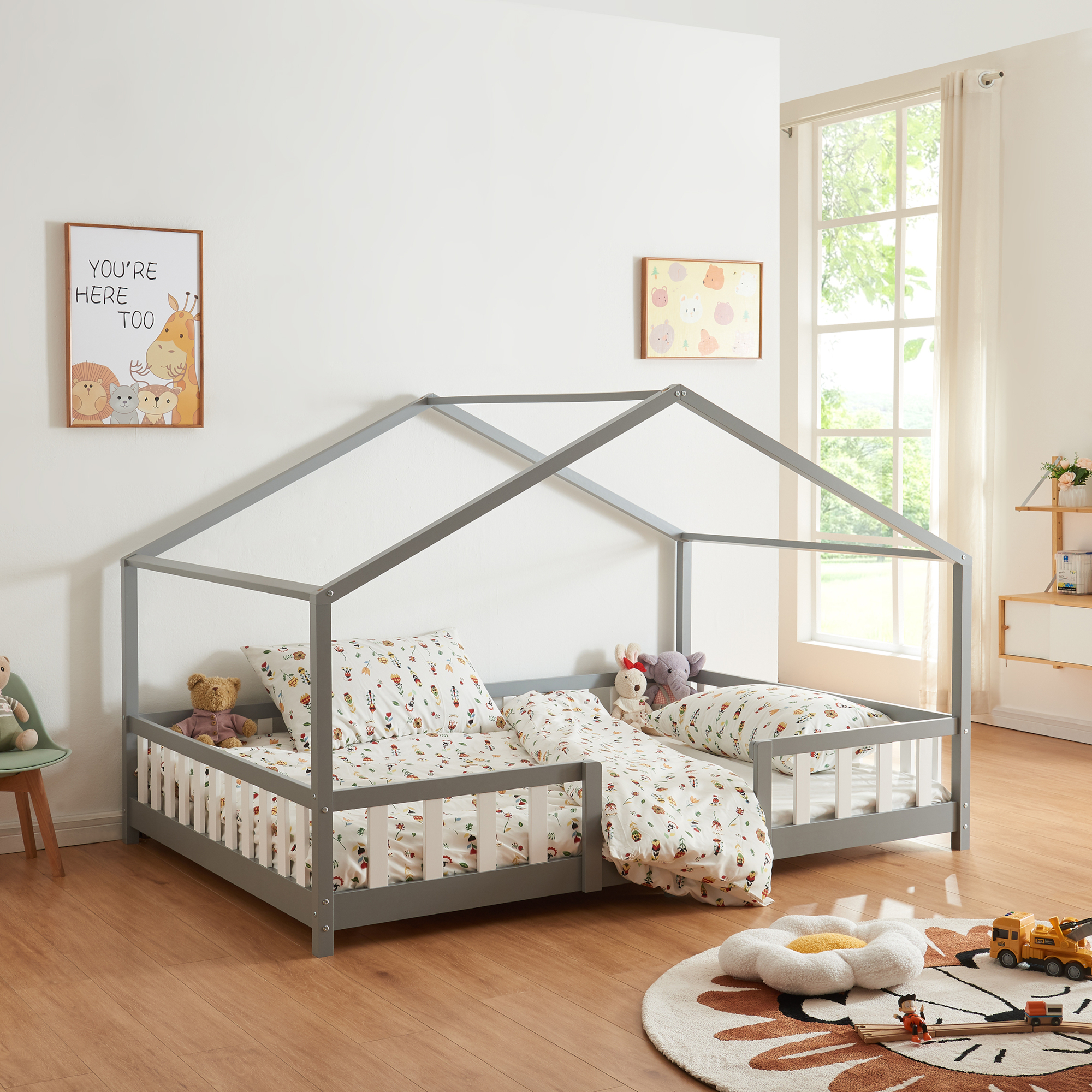 foto del prodotto letto per cameretta treviolo a forma di casetta 120x200 cm grigio en.casa 
