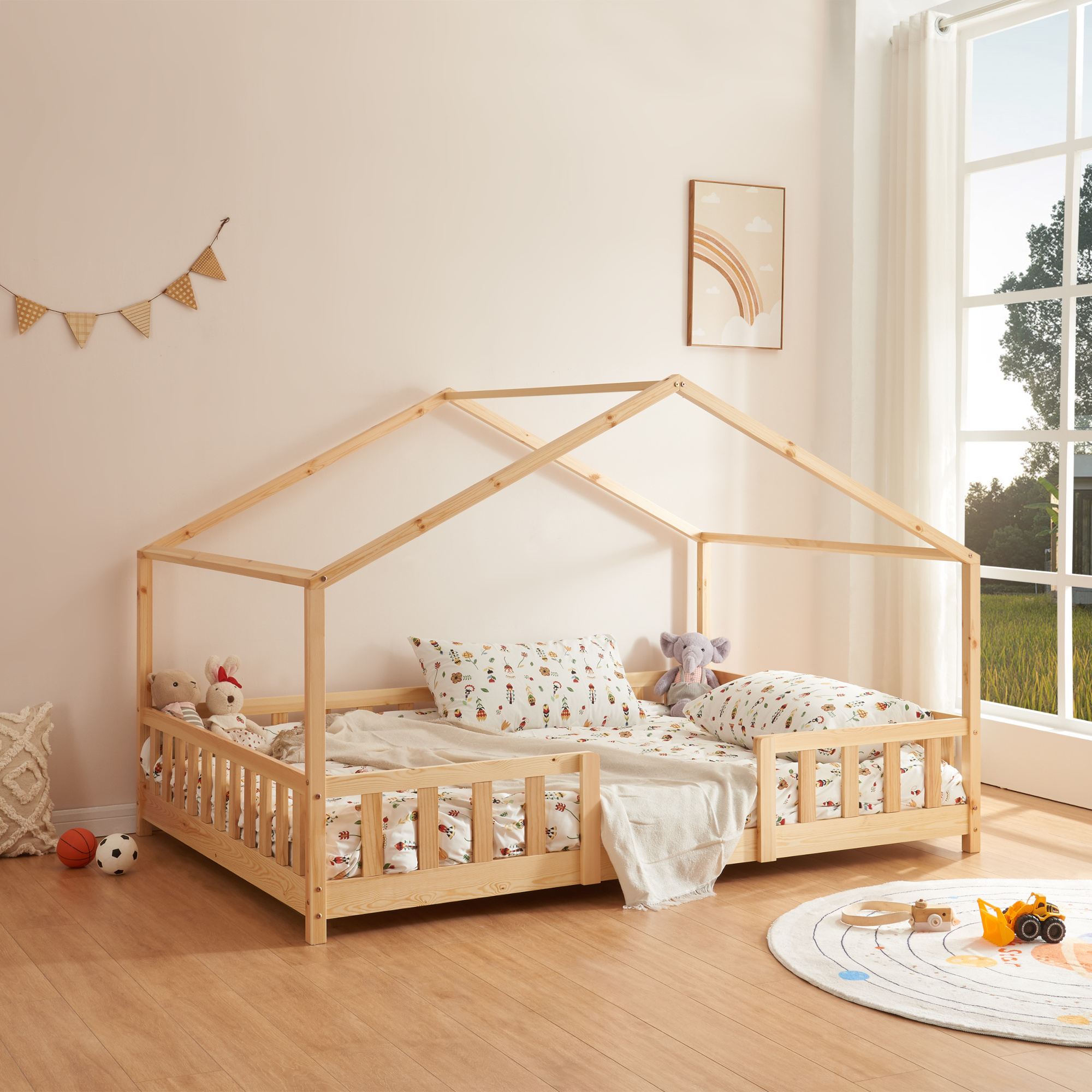 foto del prodotto letto per cameretta treviolo a forma di casetta 140x200 cm legno naturale en.casa 