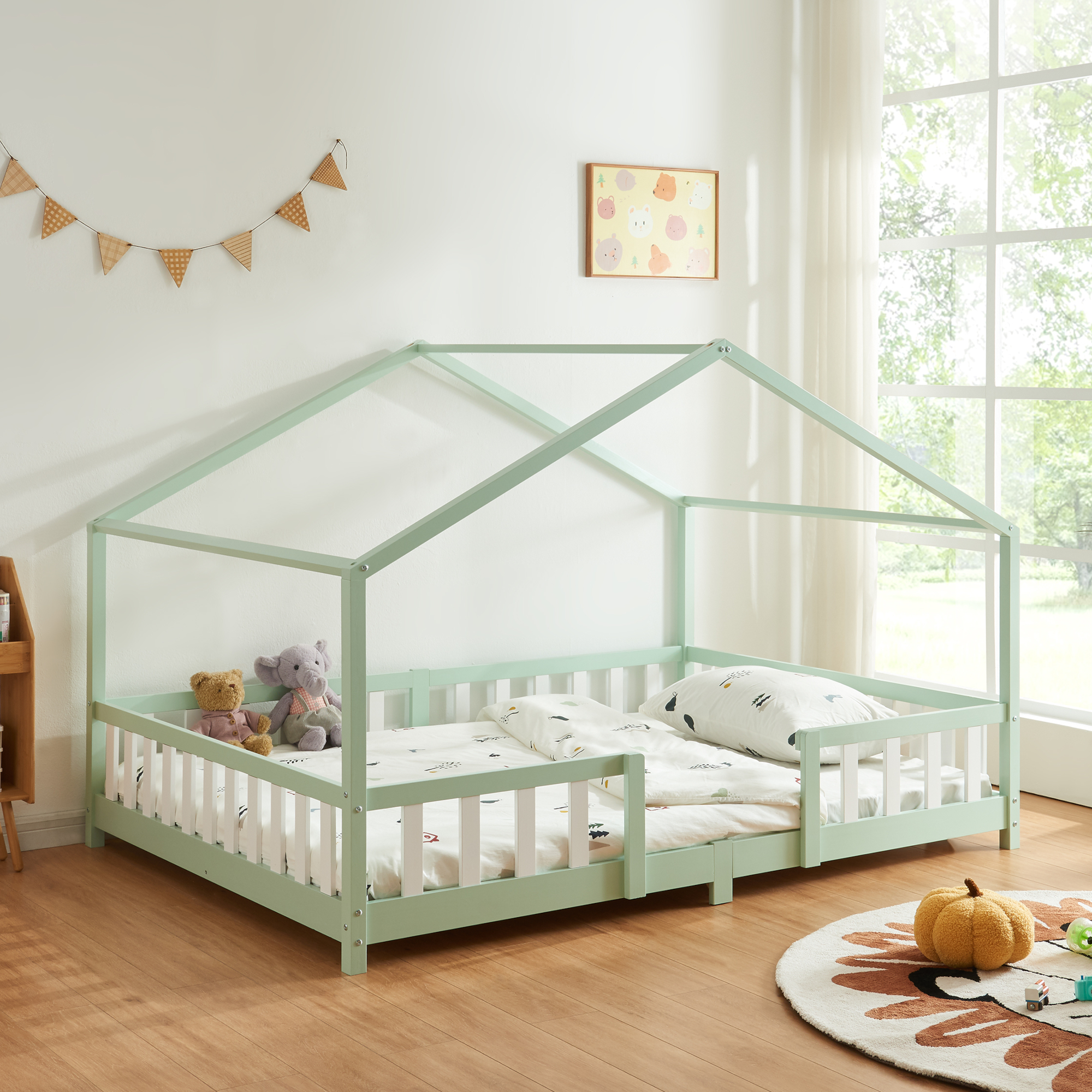 foto del prodotto letto per cameretta treviolo a forma di casetta 140x200 cm menta verde [en.casa]