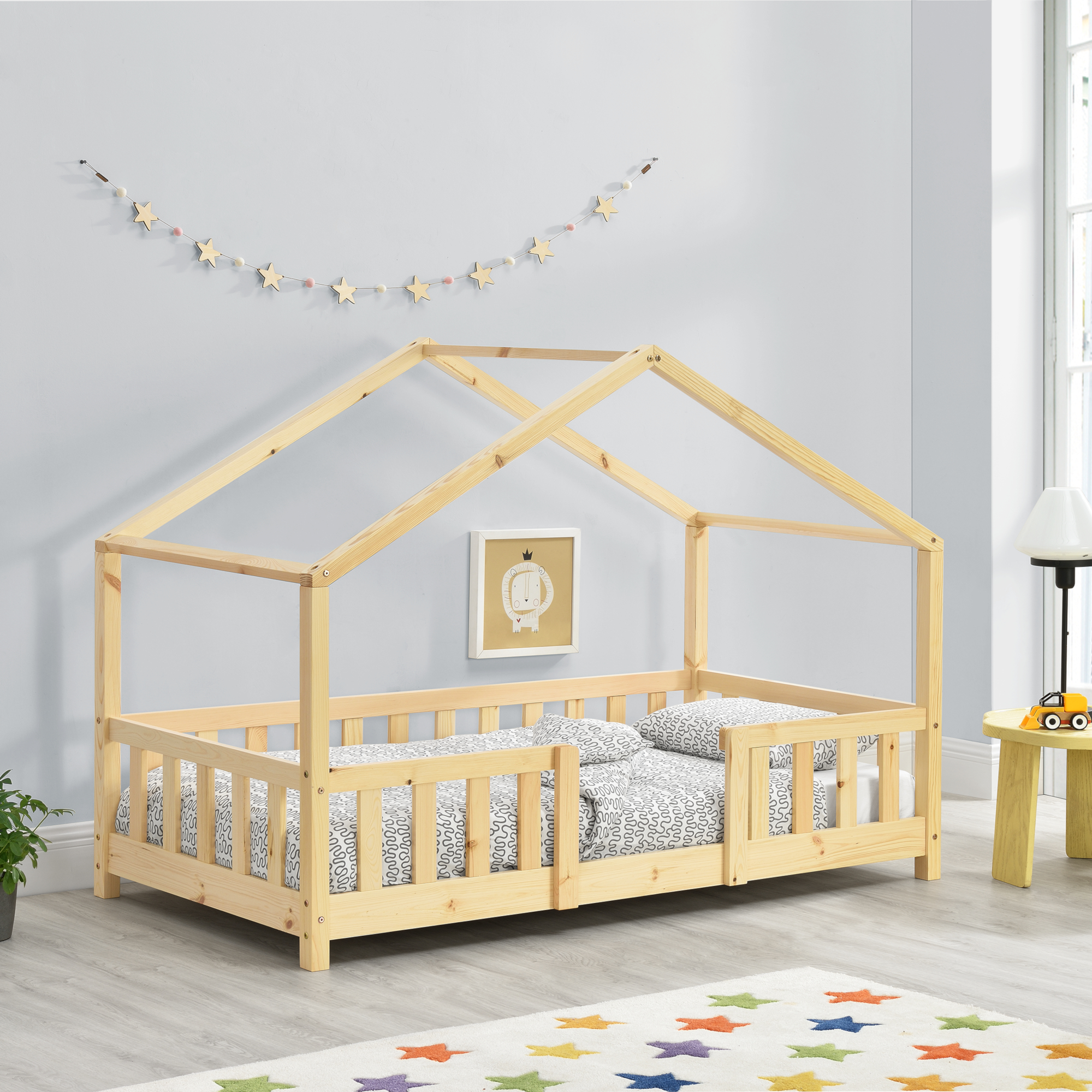 foto del prodotto letto per cameretta treviolo a forma di casetta 70x140 cm legno naturale en.casa 