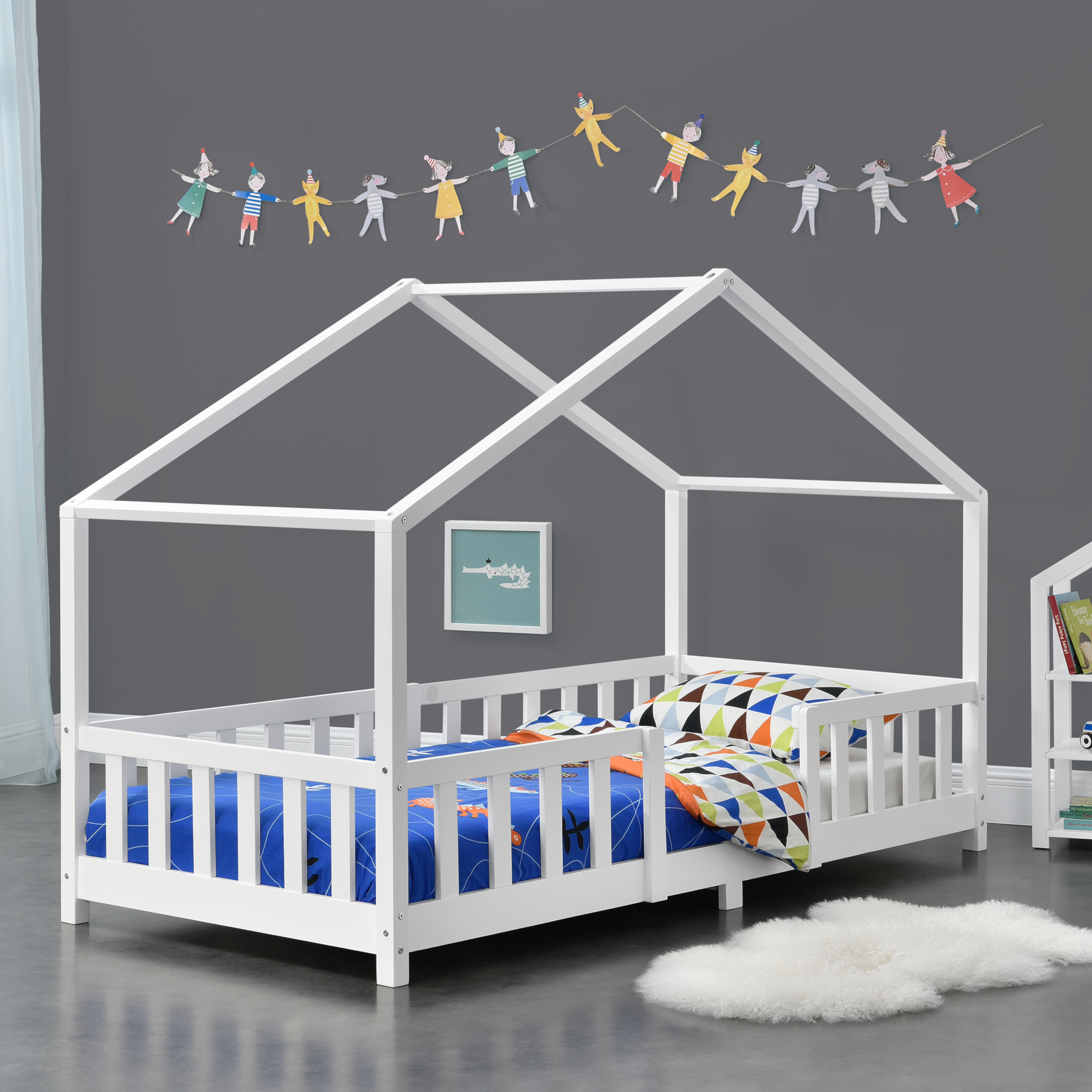 foto del prodotto letto per cameretta treviolo a forma di casetta 90x200 cm bianco en.casa 