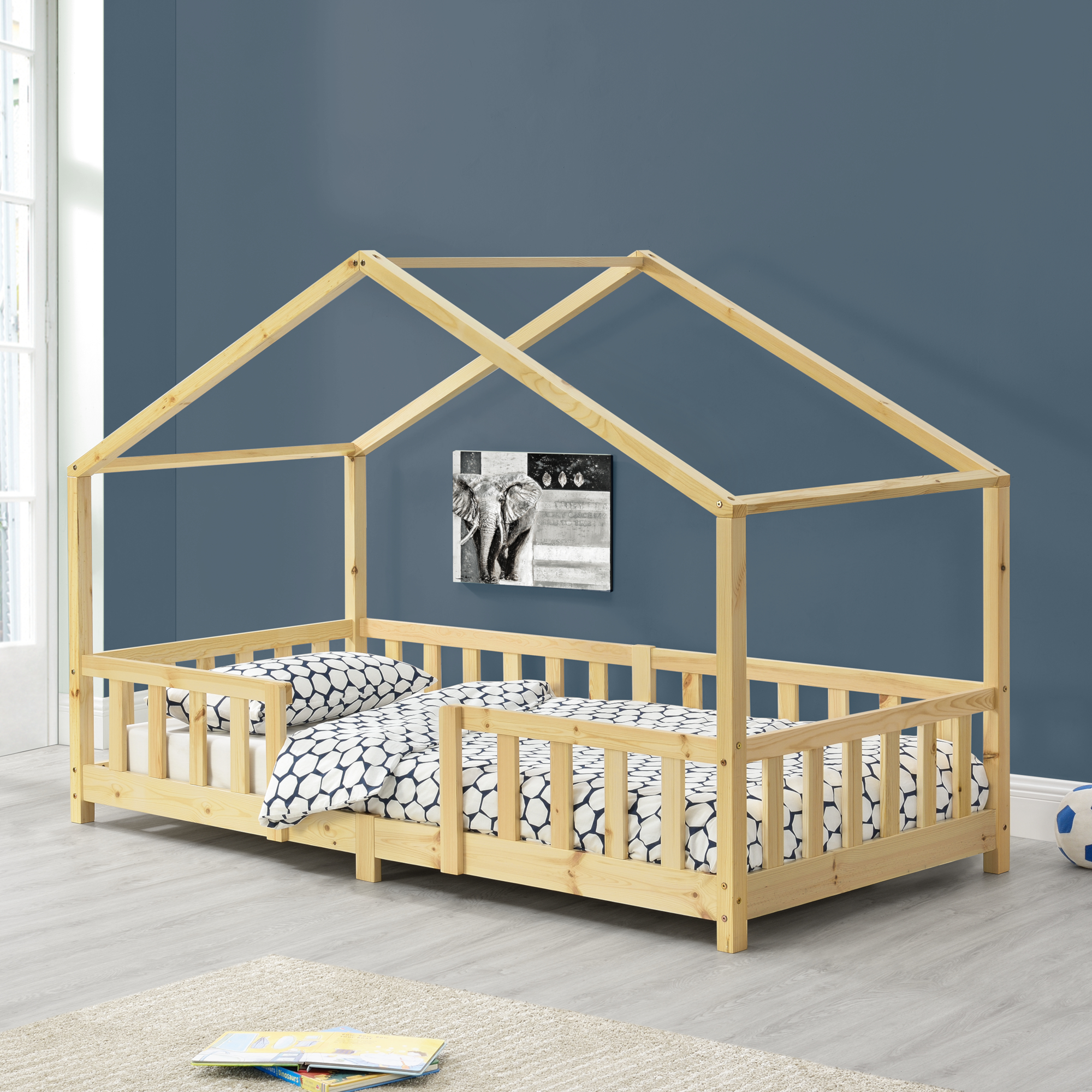 foto del prodotto letto per cameretta treviolo a forma di casetta 90x200 cm legno naturale [en.casa]