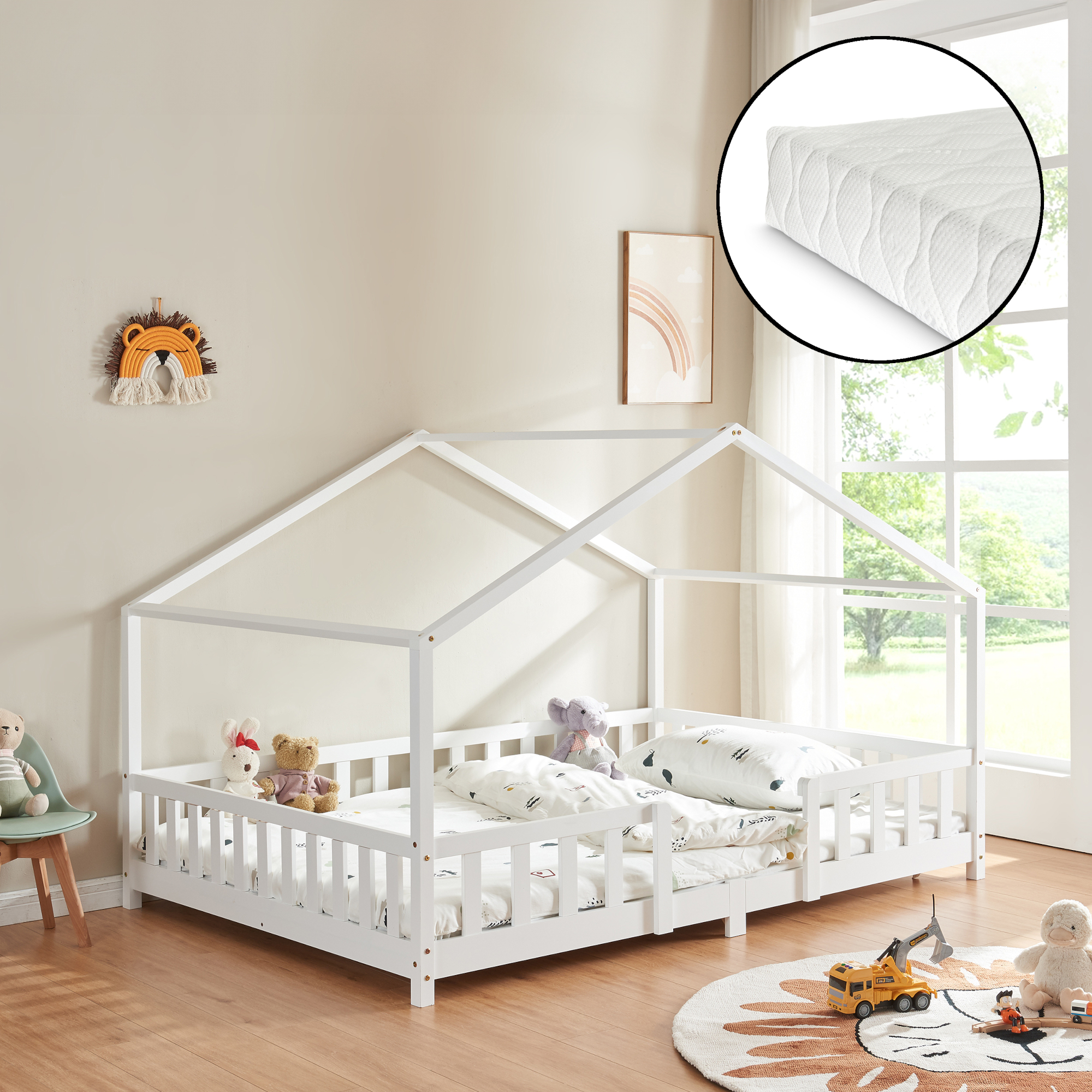 foto del prodotto letto per cameretta treviolo a forma di casetta con materasso 140x200 cm bianco en.casa neu.haus 
