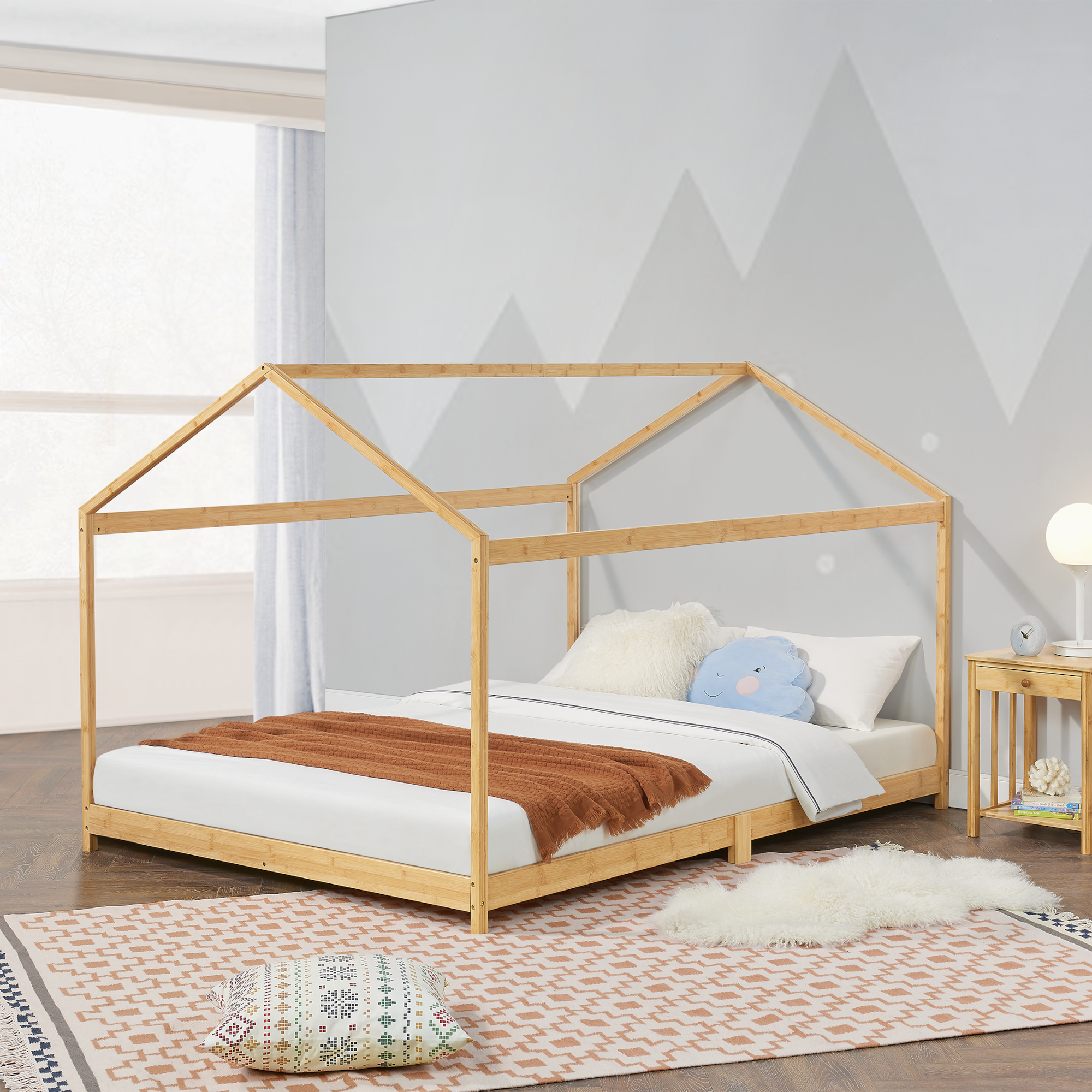foto del prodotto letto per cameretta vindafjord a forma di casetta in bamb naturale 120x200 cm en.casa 