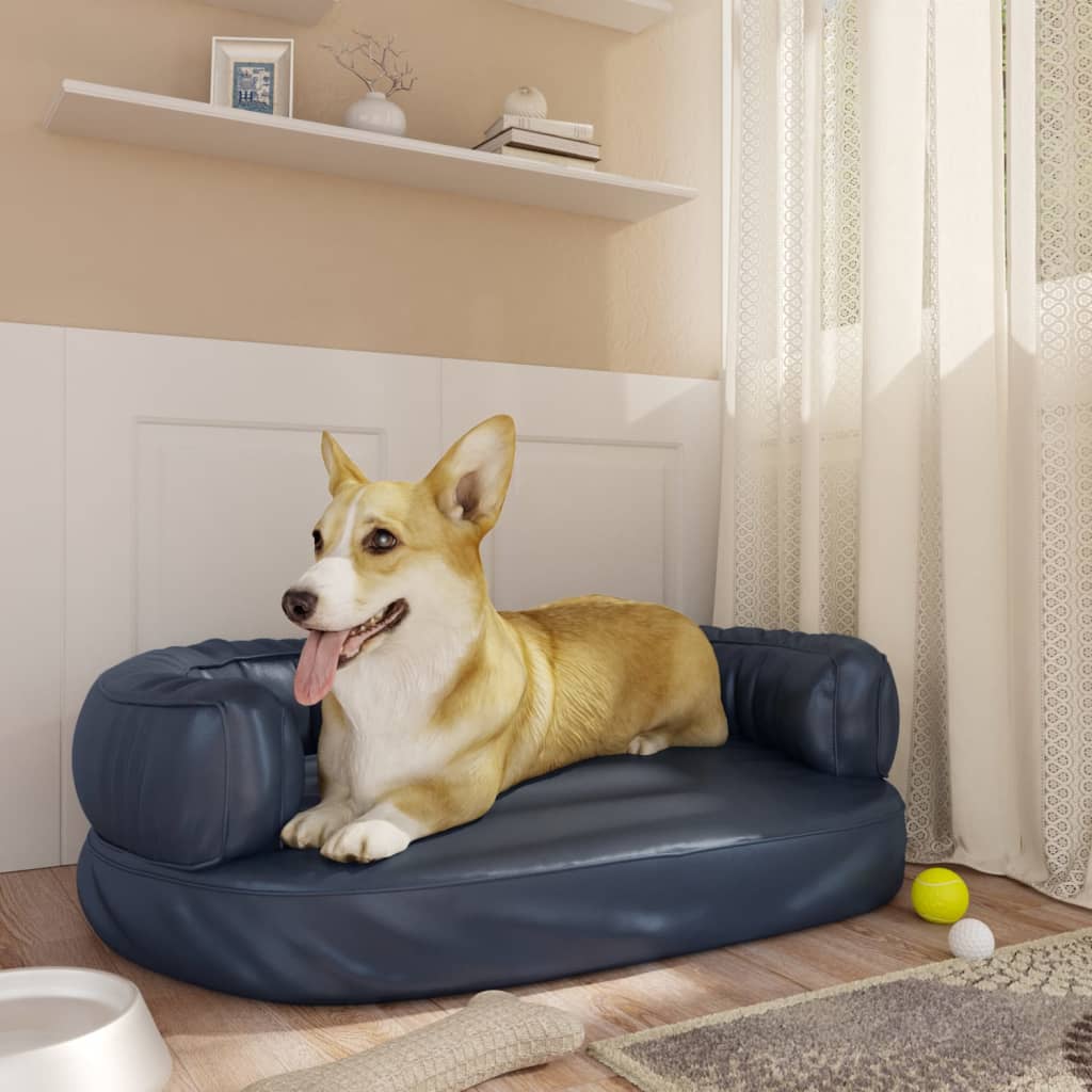 foto del prodotto letto per cani con gommapiuma blu scuro 60x42 cm in similpelle