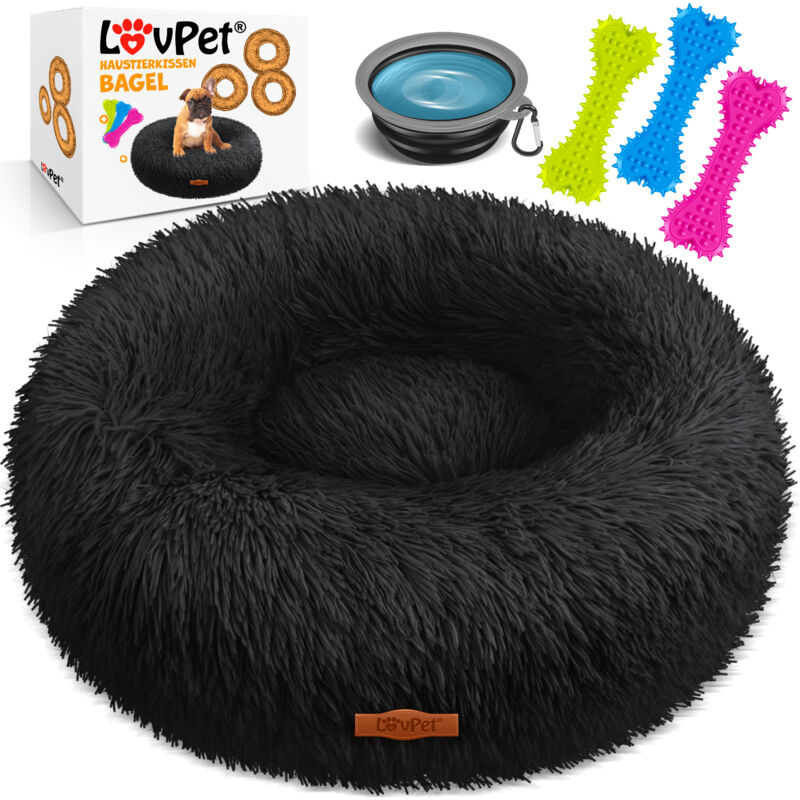 foto del prodotto letto per cani cuscino per gatti bagel lavabile incl. ciotola 3x ossi da masticare divano per cani cuscino morbido rotondo in peluche per cani di