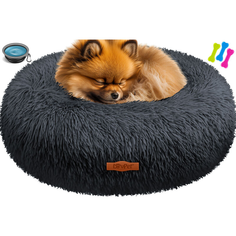 foto del prodotto letto per cani cuscino per gatti bagel lavabile incl. ciotola 3x ossi da masticare divano per cani cuscino morbido rotondo in peluche per cani di